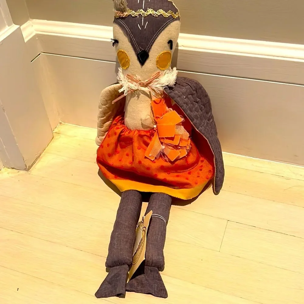 Anthropologie Dainty Cheeks Fancy Lady Owl Doll NWT Rare Retired 18”